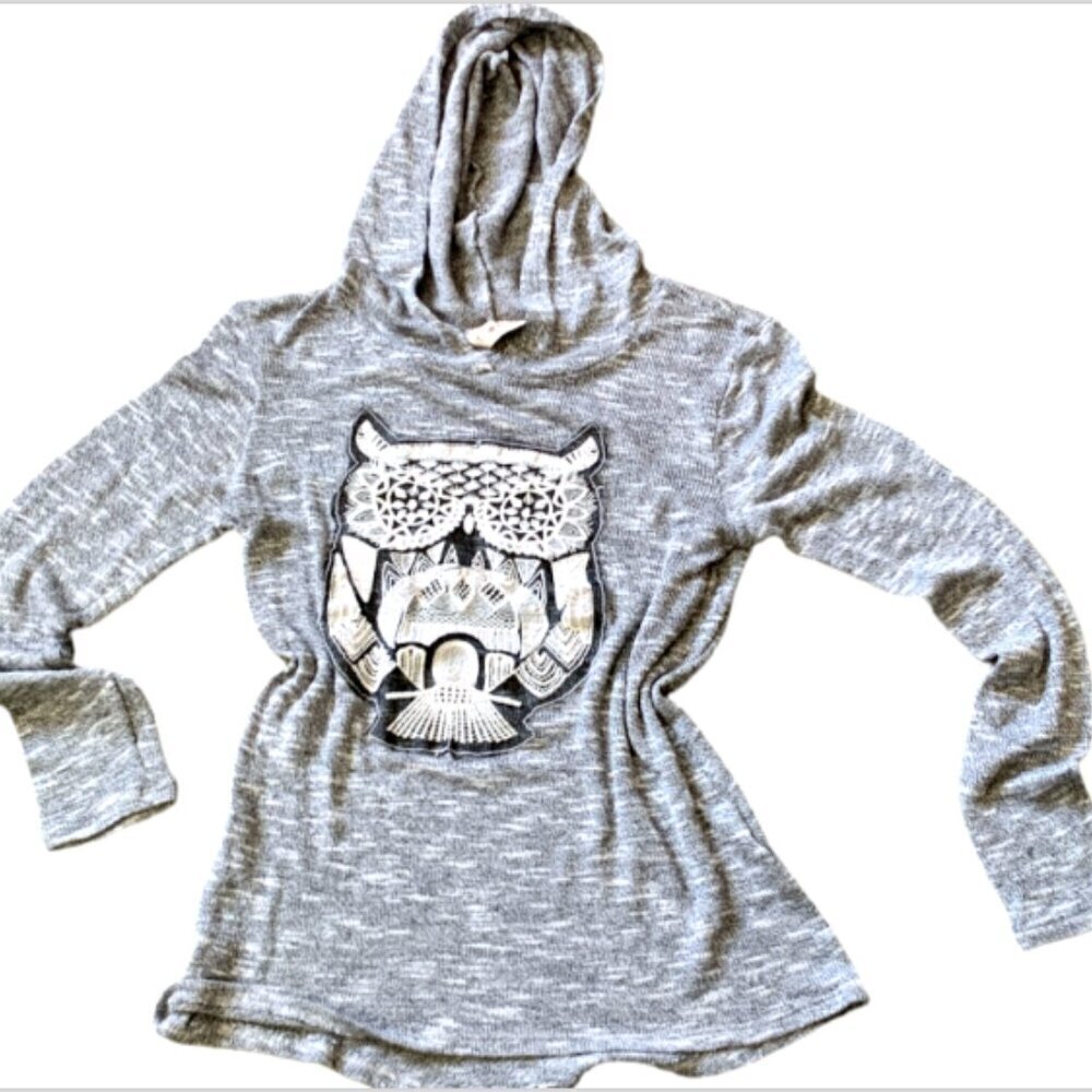Free Kisses Hoodie‎ Novelty Embroidered Owl Sz M Gray #77E